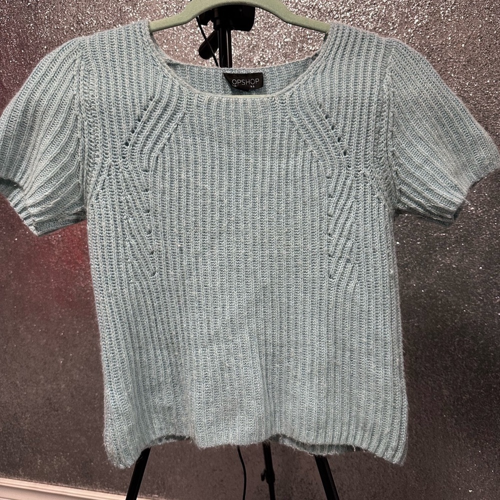 Top Shop - Cropped Light Blue Knit Sweater